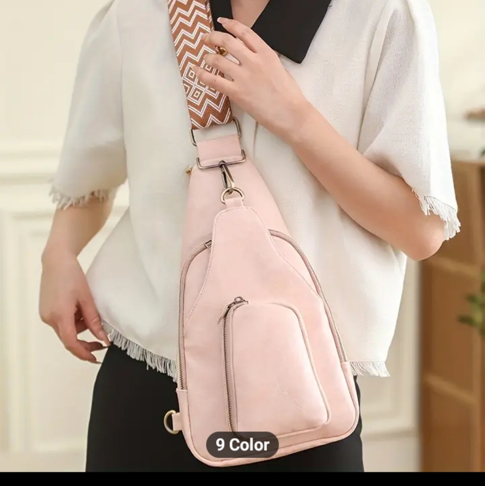 Pink Geometric Strap Leather Sling Bag - Picture 2 of 4